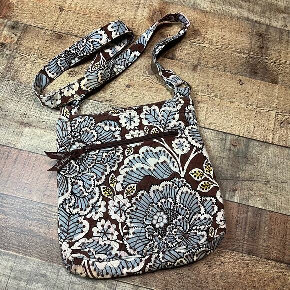 Vera Bradley | Brown Blue Retired Slate Blooms Pattern Crossbody Purse - Picture 1 of 6